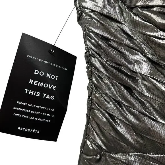 NWT Retrofete Strapless Formal Josie Dress in Gunmetal Metallic Gray Womens XS - Picture 10 of 12
